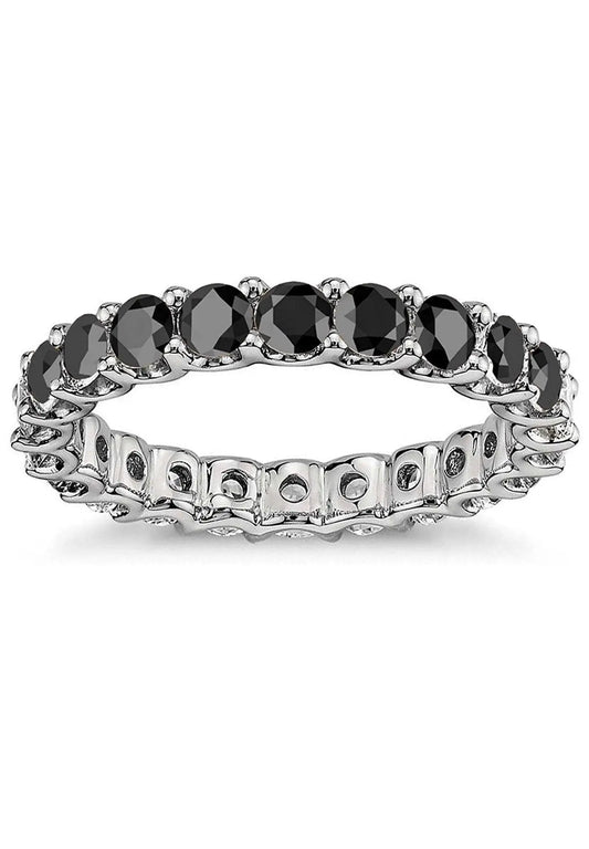 925 Sterling Silver Eternity Band / 3.5MM Black Round Brilliant Cut Cubic Zirconia 925 Sterling Silver Eternity wedding Ring - ADIRFINE 