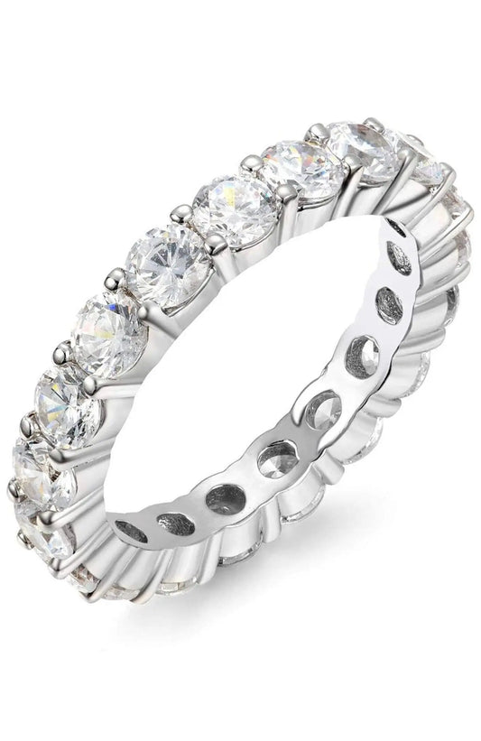 925 Sterling Silver Eternity Band / 3MM Round Brilliant Cut Cubic Zirconia Eternity wedding Ring - ADIRFINE 