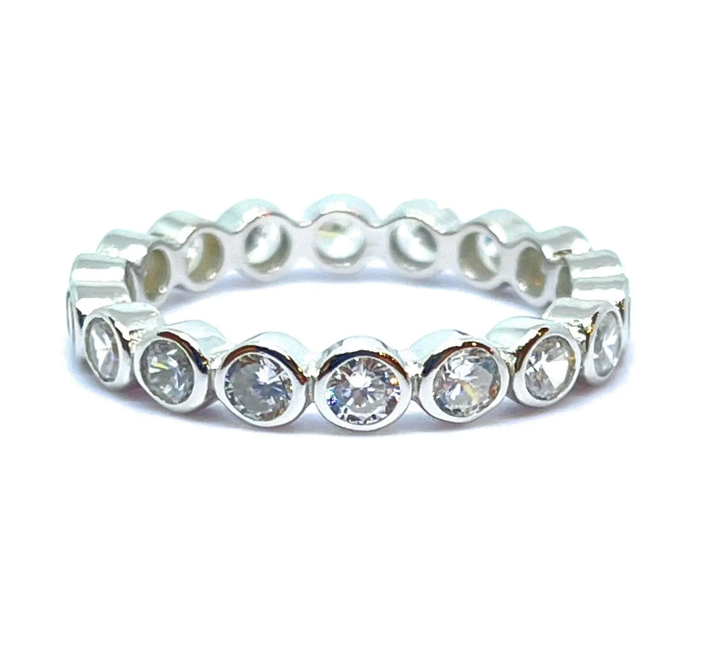 925 Sterling Silver Eternity Band / 4MM Round Brilliant Cut Bezel Set Eternity Ring - ADIRFINE 