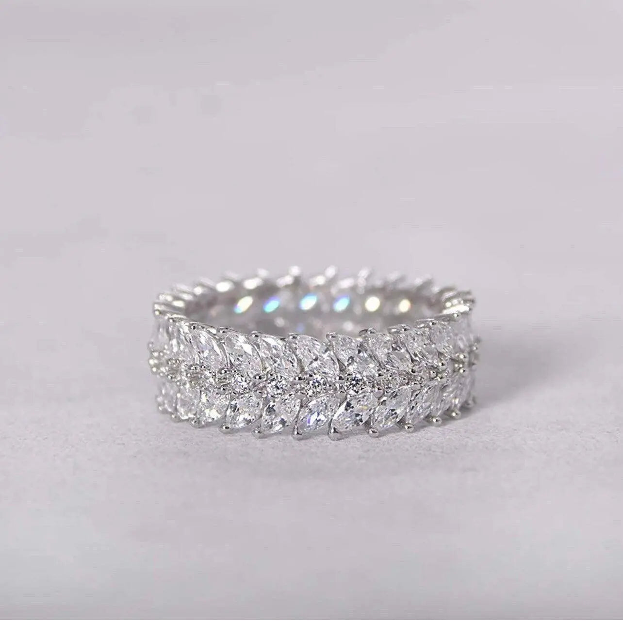 925 Sterling Silver Eternity Band / Double Row Marquise Cut 925 Sterling Silver Eternity Ring - ADIRFINE 