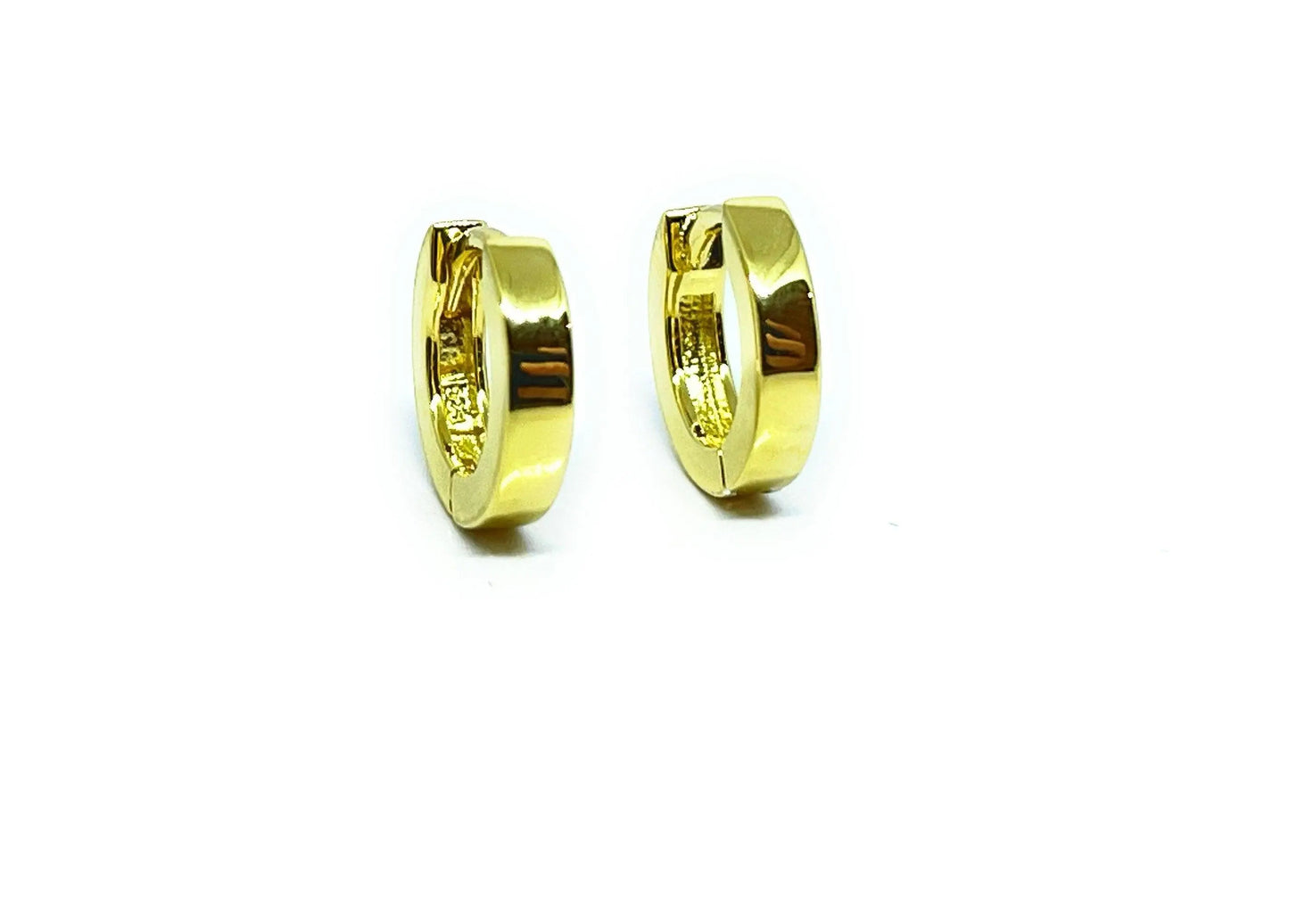 925 Sterling Silver Gold Dainty Round High Polish Huggie Hoop Earrings - ADIRFINE 