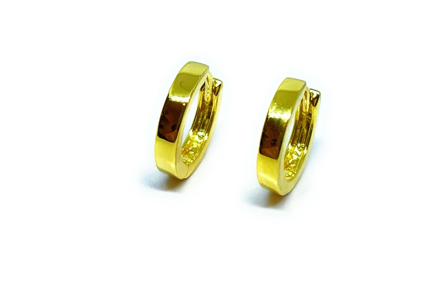 925 Sterling Silver Gold Dainty Round High Polish Huggie Hoop Earrings - ADIRFINE 