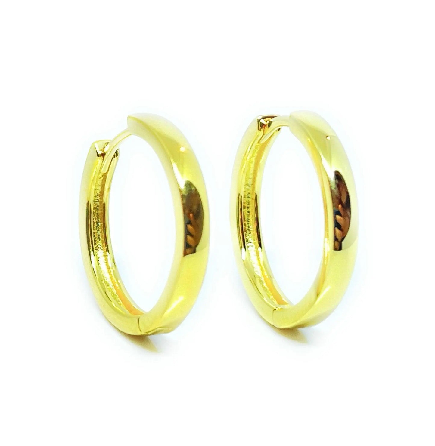 925 Sterling Silver Gold Dainty Round High Polish Huggie Hoop Earrings - ADIRFINE 