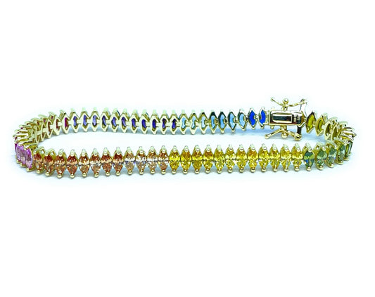 925 Sterling Silver Gold Plated Marquise Multi Colored CZTennis Bracelet - ADIRFINE 