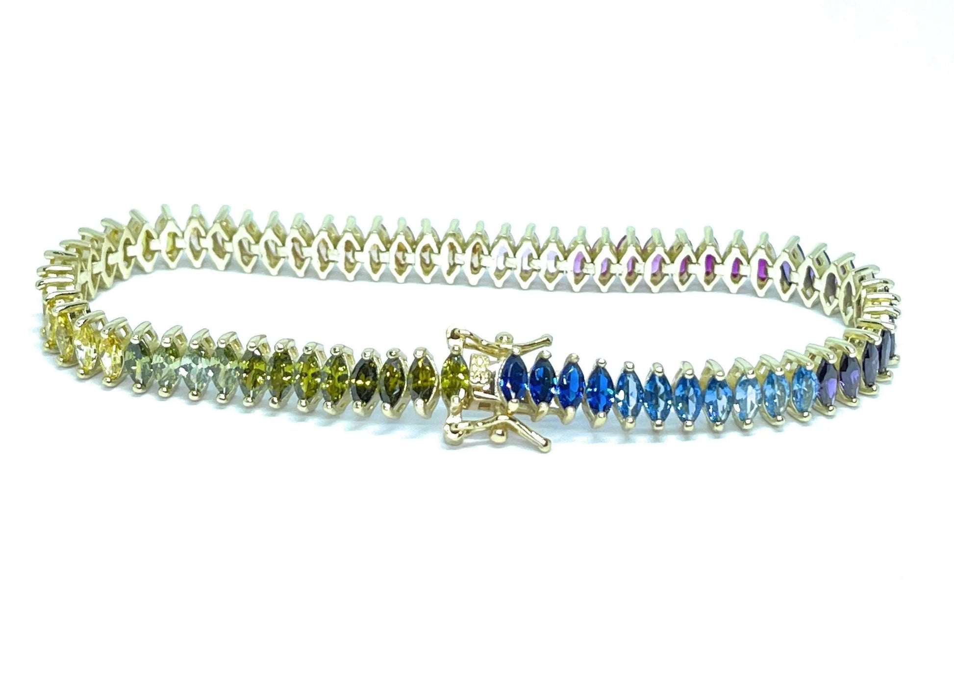 925 Sterling Silver Gold Plated Marquise Multi Colored CZTennis Bracelet - ADIRFINE 