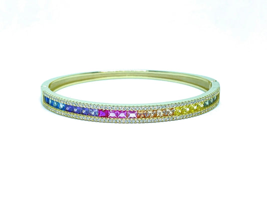 925 Sterling Silver Gold Plated Multi Colored Cubic Zirconia Bangle Bracelet - ADIRFINE 