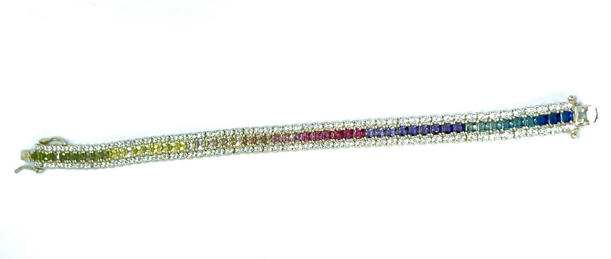 925 Sterling Silver Gold Plated Multi Colored Cubic Zirconia Tennis Bracelet - ADIRFINE 