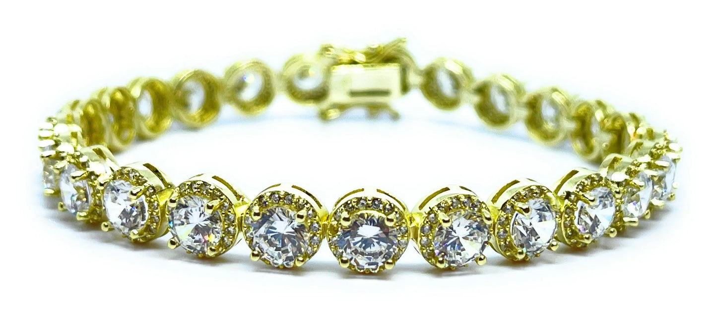 925 Sterling Silver Gold vermeil Round Cut Cubic Zirconia Tennis Bracelet - ADIRFINE 