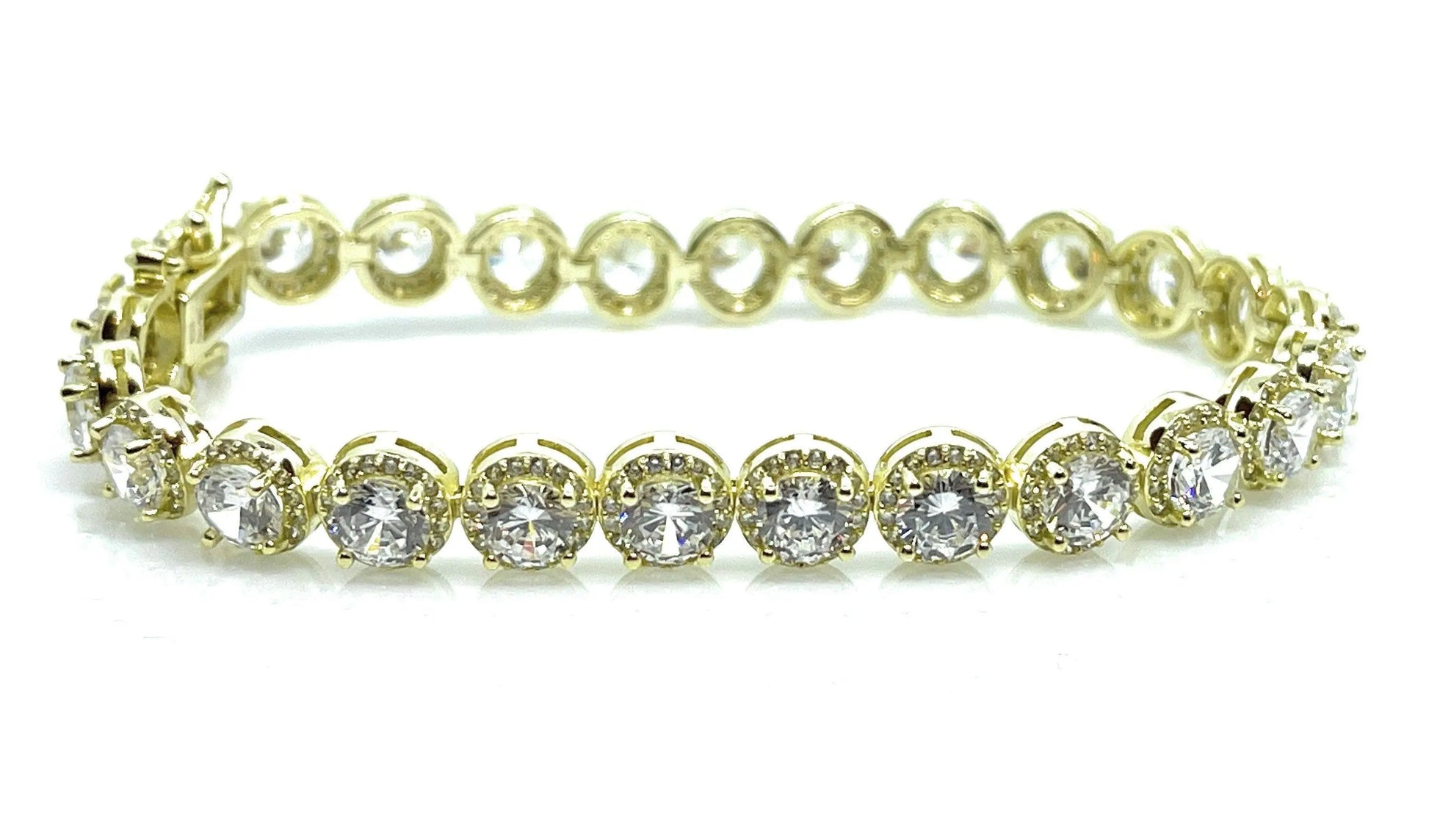 925 Sterling Silver Gold vermeil Round Cut Cubic Zirconia Tennis Bracelet - ADIRFINE 