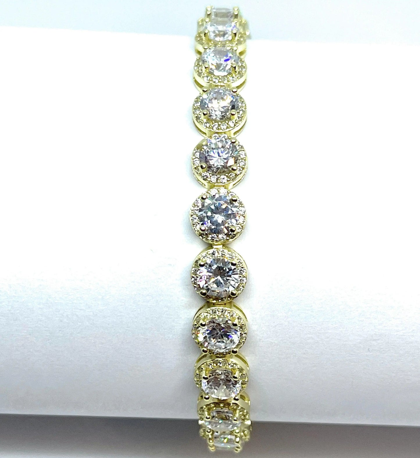 925 Sterling Silver Gold vermeil Round Cut Cubic Zirconia Tennis Bracelet - ADIRFINE 