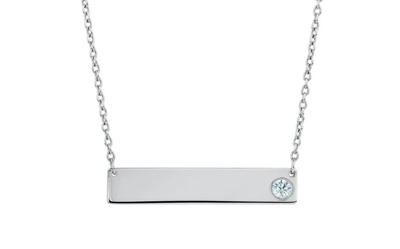 925 Sterling Silver High Polish Cubic Zirconia Bar Pendant Necklace Choker - ADIRFINE 