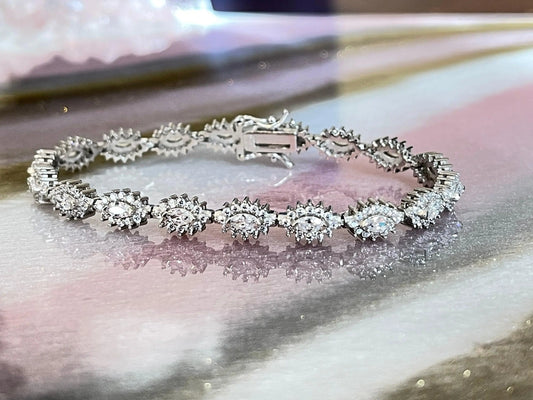 925 Sterling Silver Marquise Cut Cubic Zirconia Halo Tennis Bracelet - ADIRFINE 