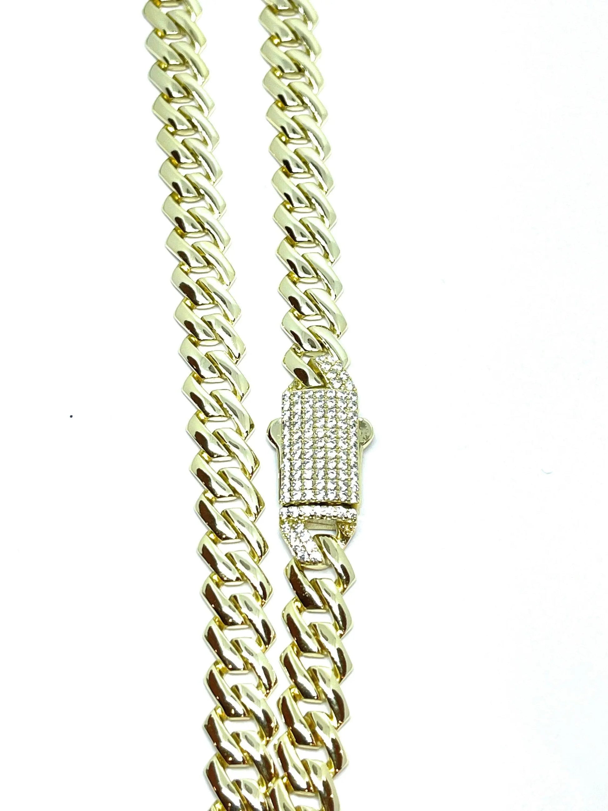 925 Sterling Silver Miami Cuban Monaco Link Chain | 9mm Sterling Silver Gold Vermeil Monaco Necklace. - ADIRFINE 