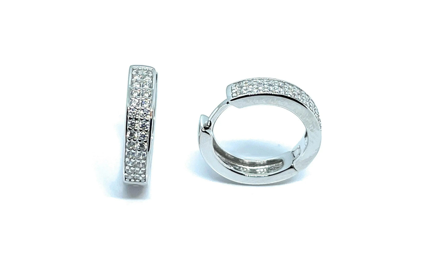 925 Sterling Silver Micro Pave Cubic Zirconia Huggie Hoop Earrings - ADIRFINE 