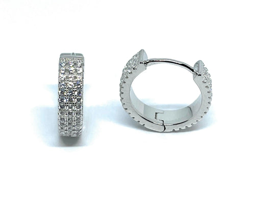 925 Sterling Silver Micro Pave Cubic Zirconia Huggie Hoop Earrings - ADIRFINE 