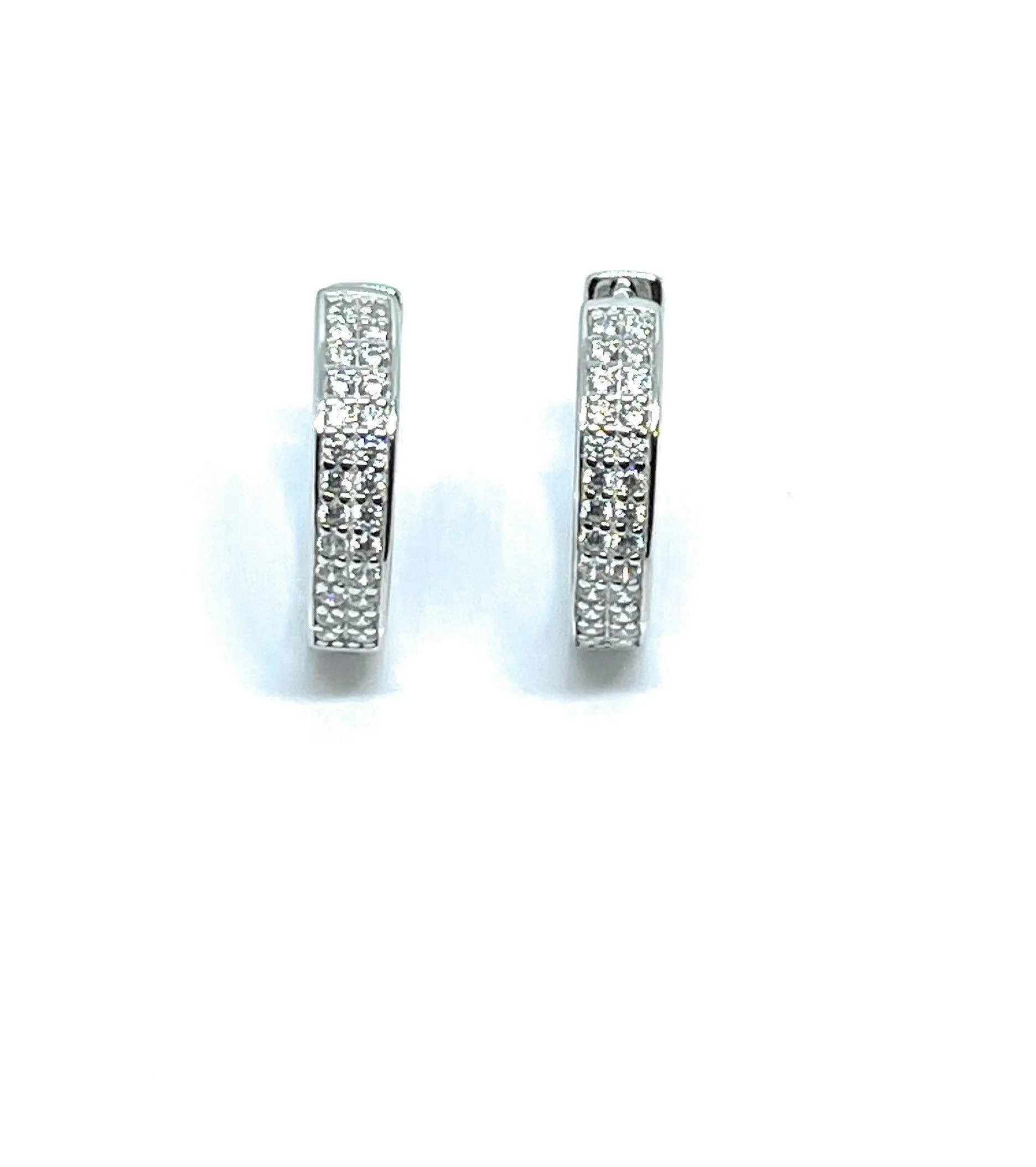 925 Sterling Silver Micro Pave Cubic Zirconia Huggie Hoop Earrings - ADIRFINE 