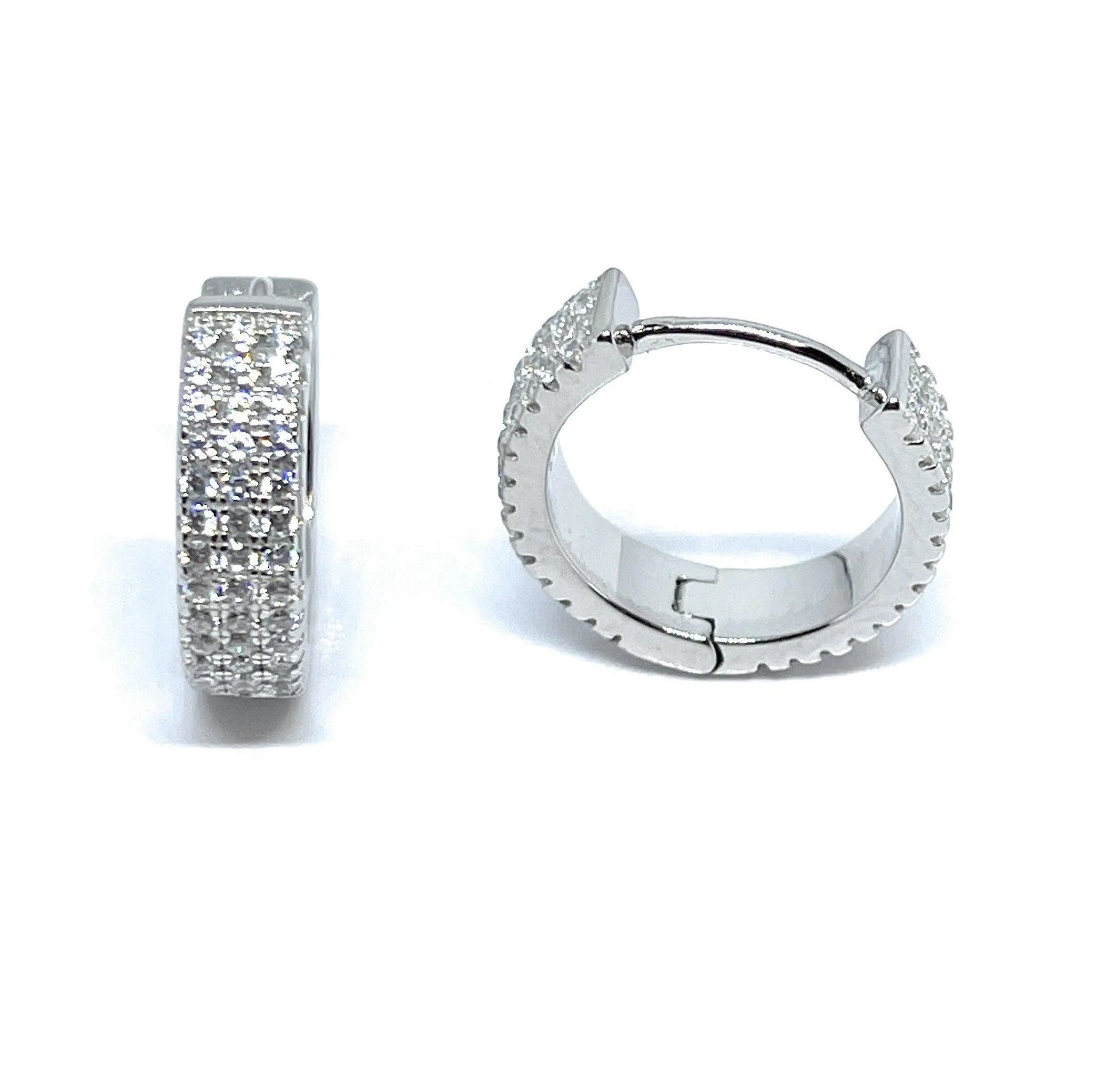 925 Sterling Silver Micro Pave Cubic Zirconia Huggie Hoop Earrings - ADIRFINE 