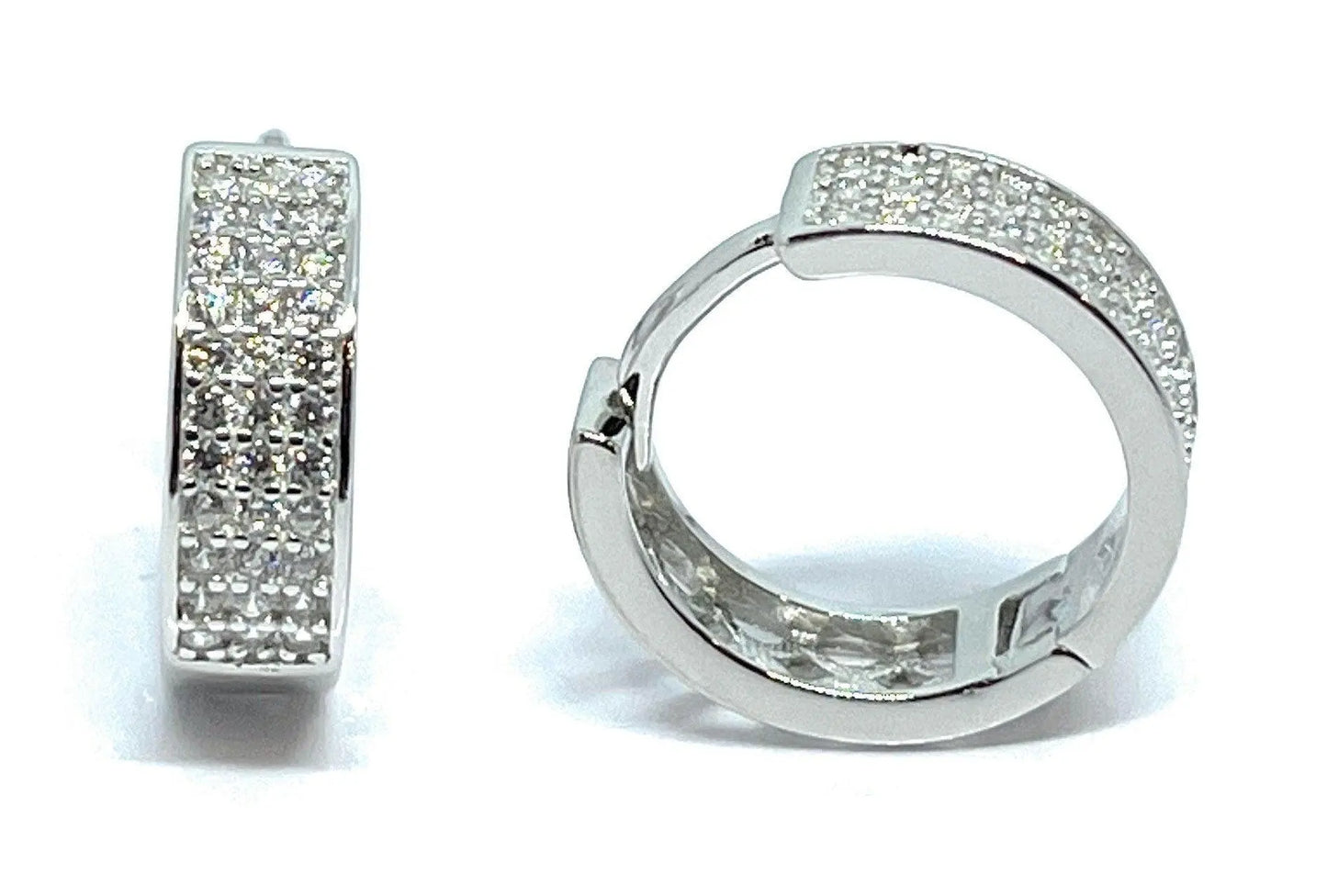 925 Sterling Silver Micro Pave CZ Huggie Hoop Earrings - ADIRFINE 