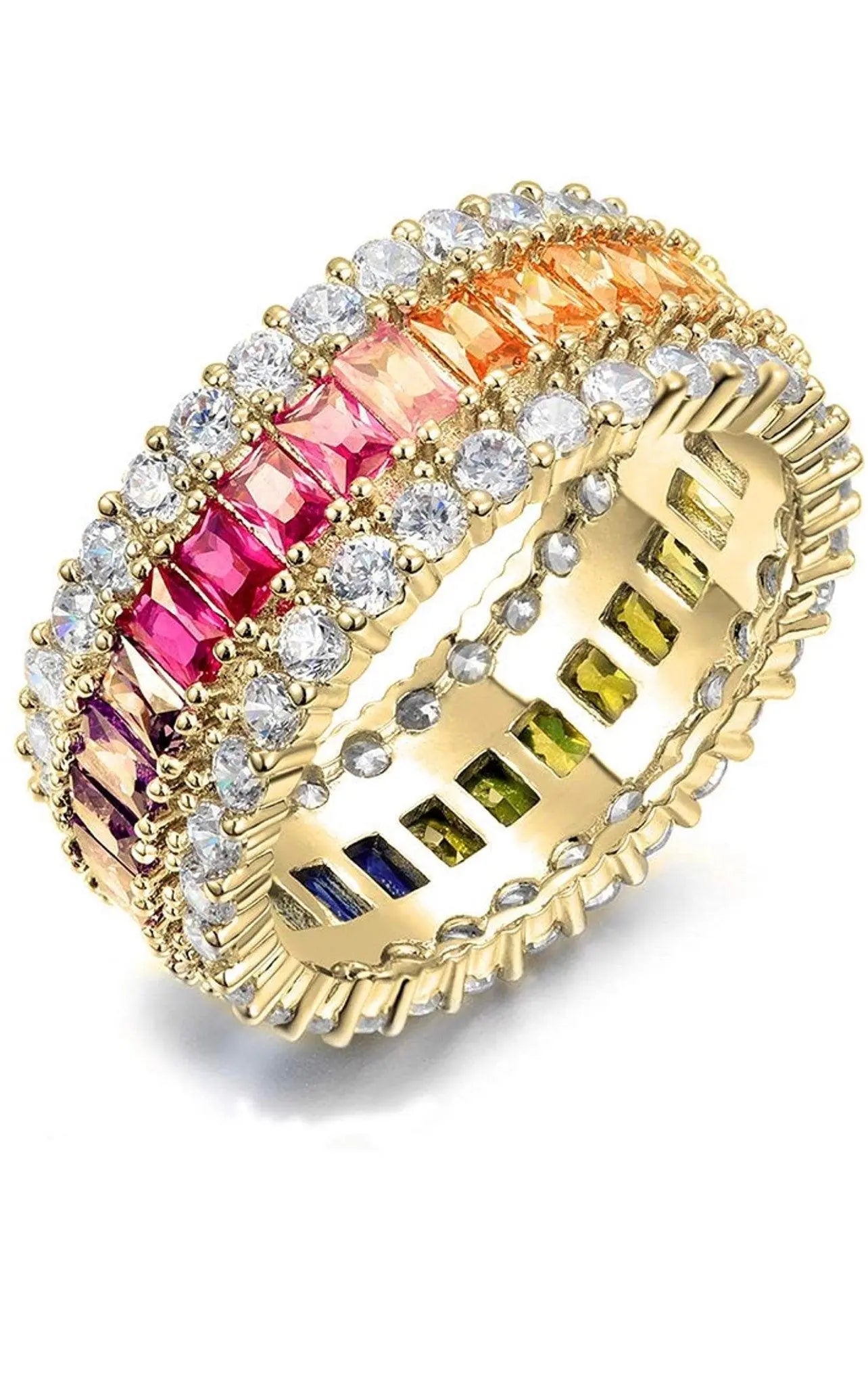 925 Sterling Silver Multi Colored Cubic Zirconia Eternity Band Ring - ADIRFINE 