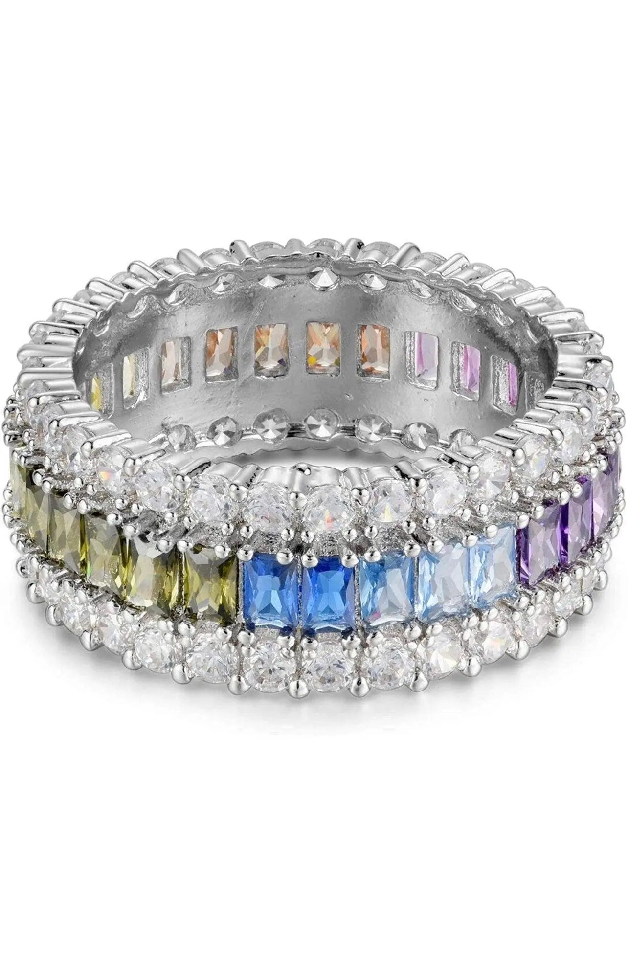 925 Sterling Silver Multi Colored Cubic Zirconia Eternity Band Ring - ADIRFINE 