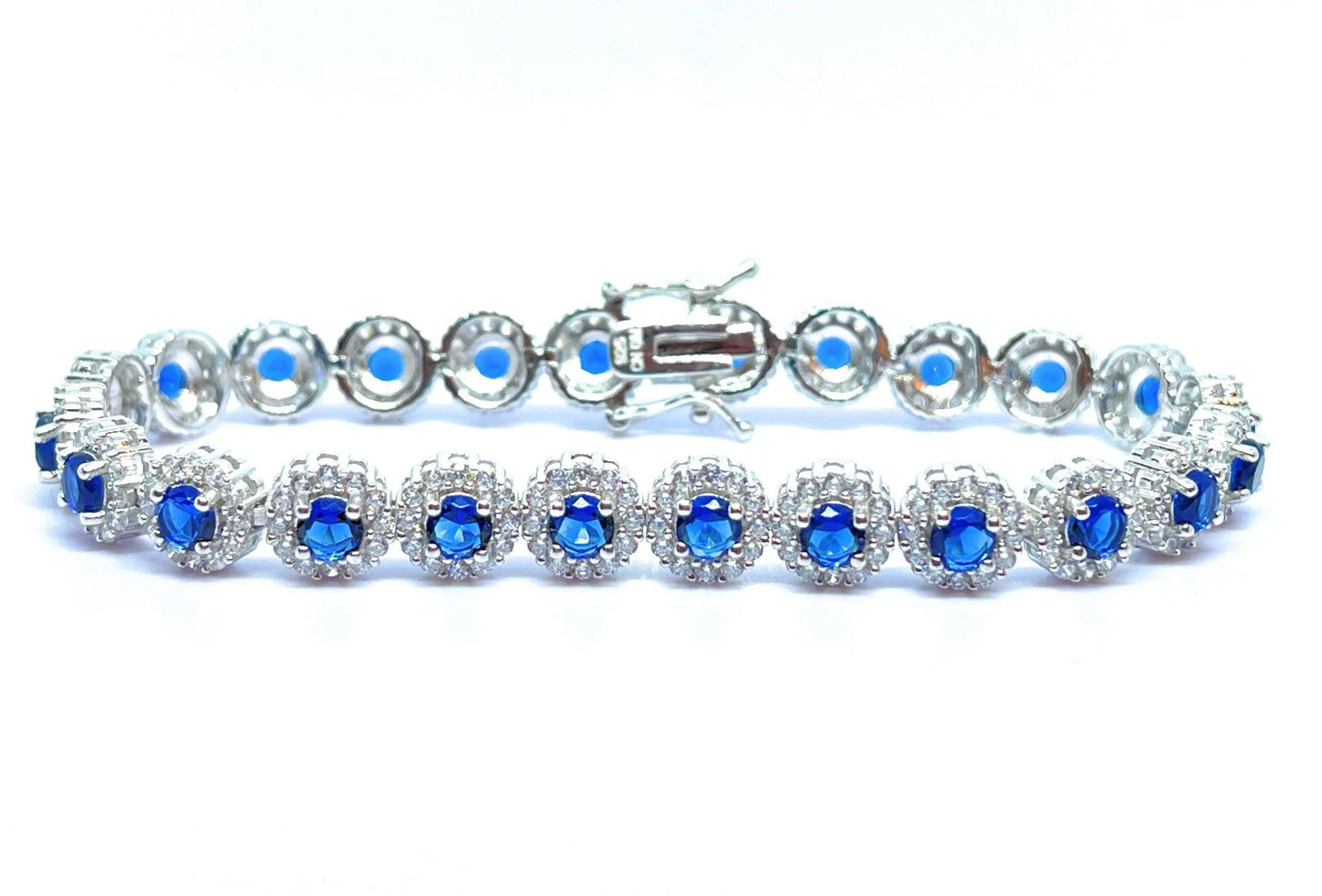 925 Sterling Silver Multi Colored Cubic Zirconia Halo Tennis Bracelet - ADIRFINE 