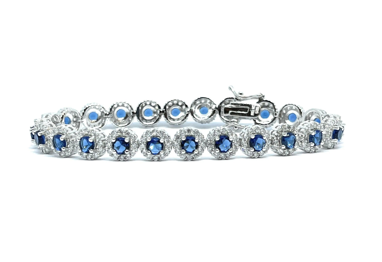 925 Sterling Silver Multi Colored Cubic Zirconia Halo Tennis Bracelet - ADIRFINE 