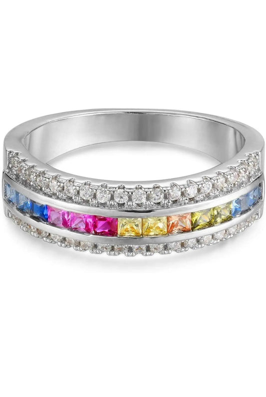 925 Sterling Silver Multi Colored Cubic Zirconia Ring - ADIRFINE 