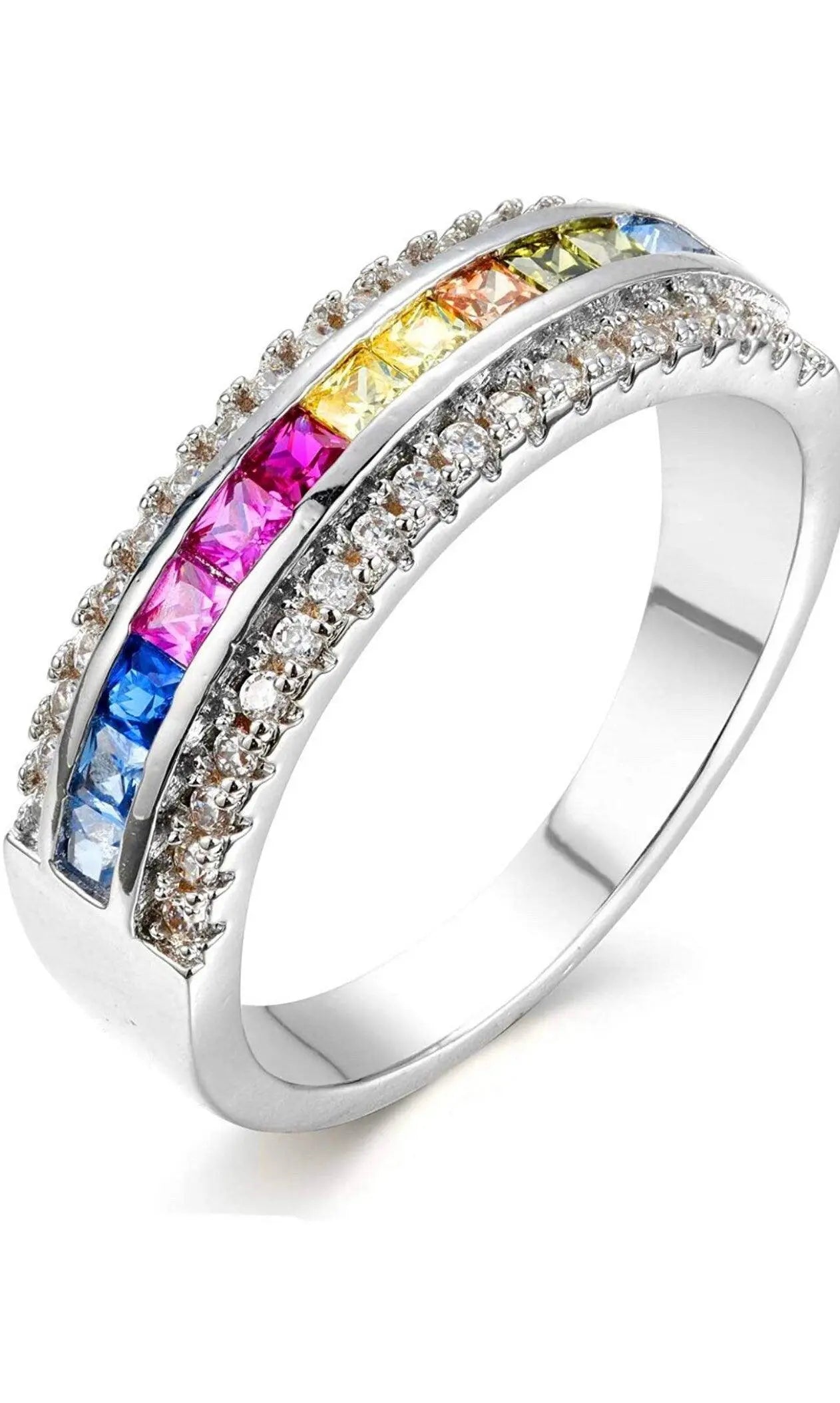 925 Sterling Silver Multi Colored Cubic Zirconia Ring - ADIRFINE 