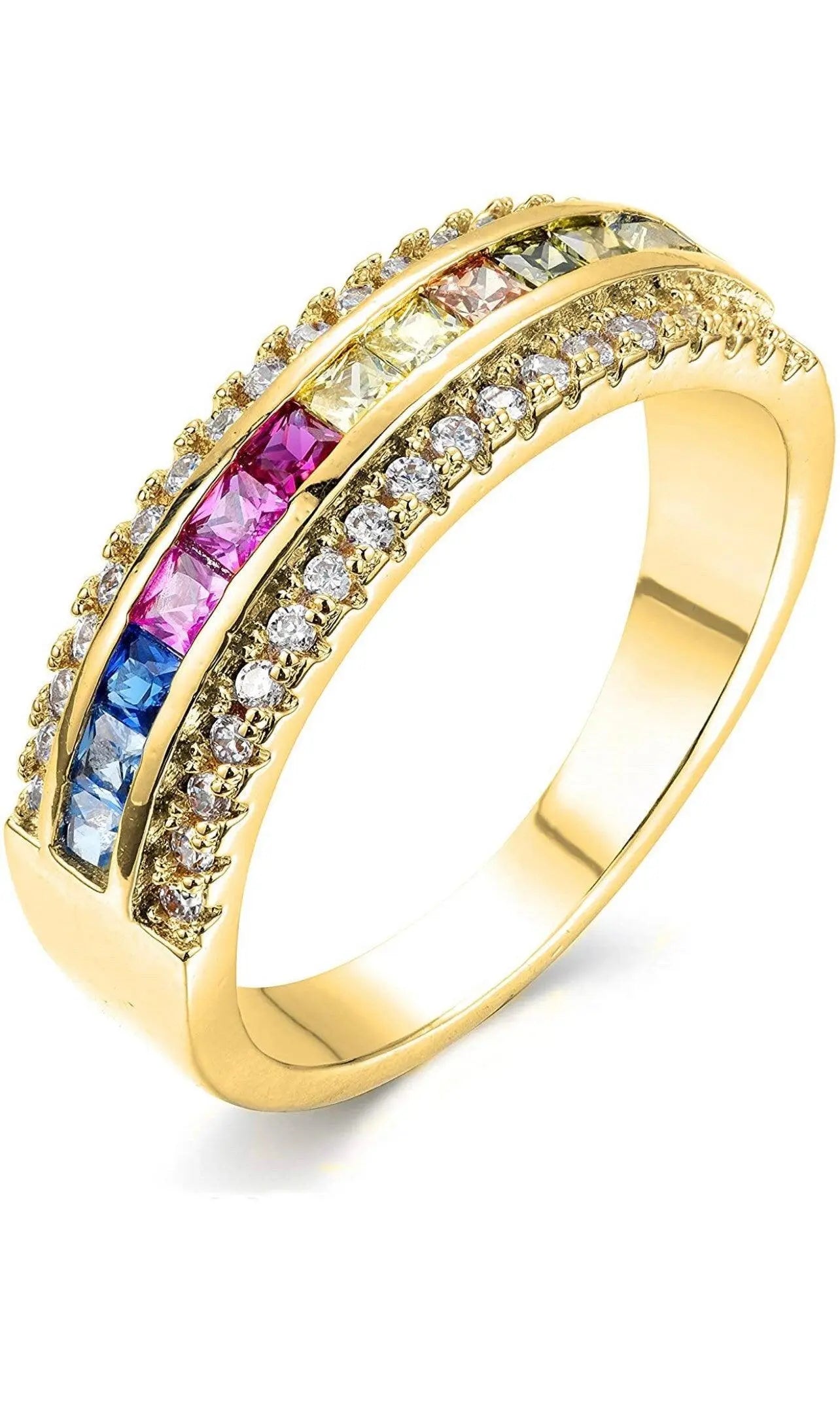 925 Sterling Silver Multi Colored Cubic Zirconia Ring - ADIRFINE 