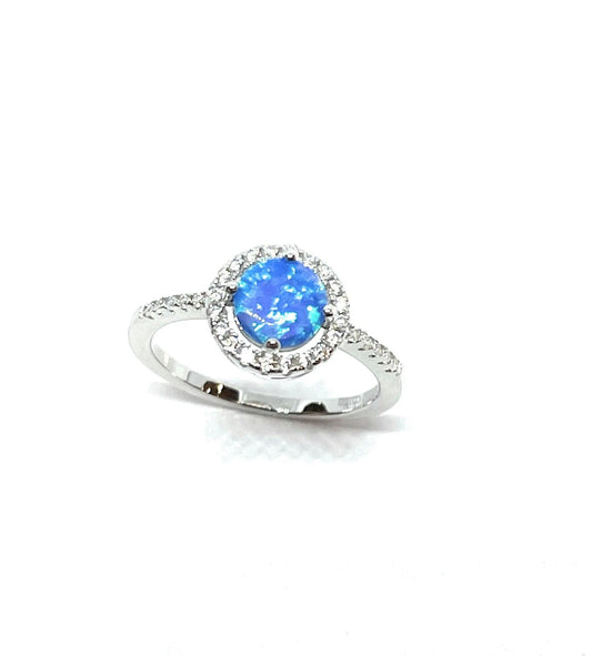 925 Sterling Silver Opal CZ Halo Ring - ADIRFINE 