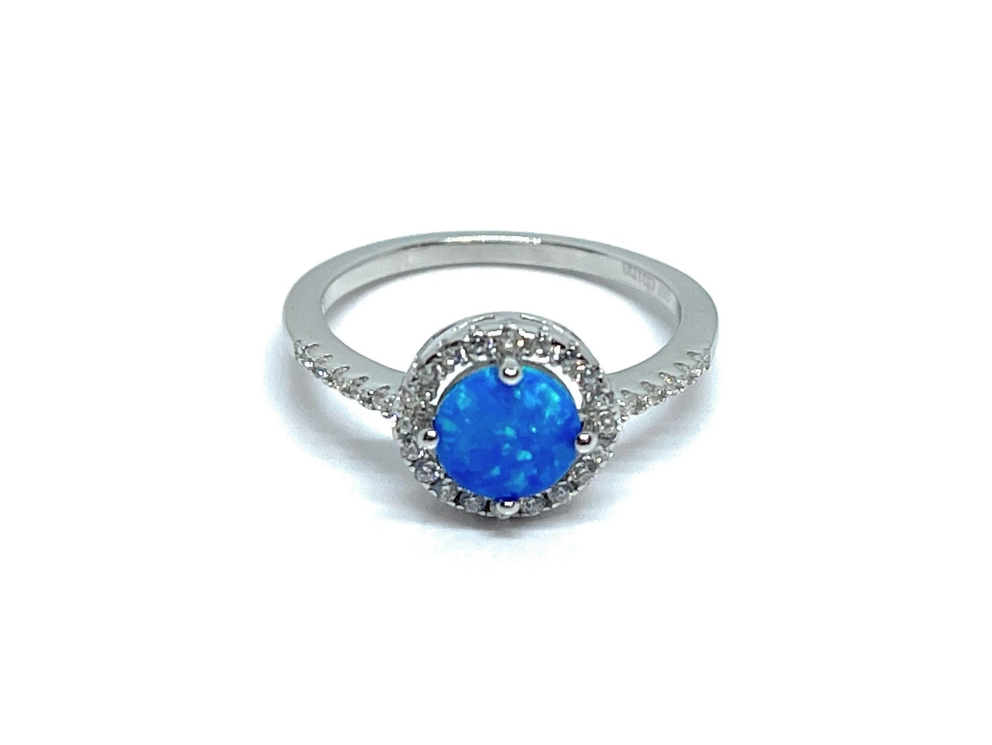 925 Sterling Silver Opal CZ Halo Ring - ADIRFINE 