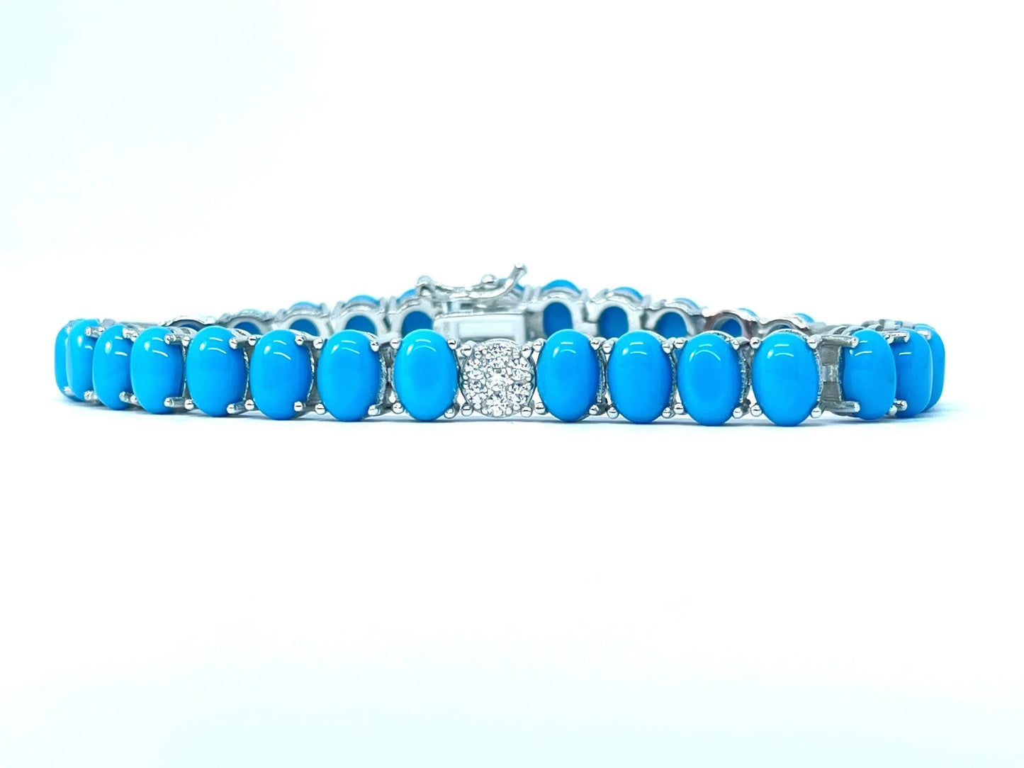 925 Sterling Silver Oval Blue Turquoise Tennis Bracelet - ADIRFINE 