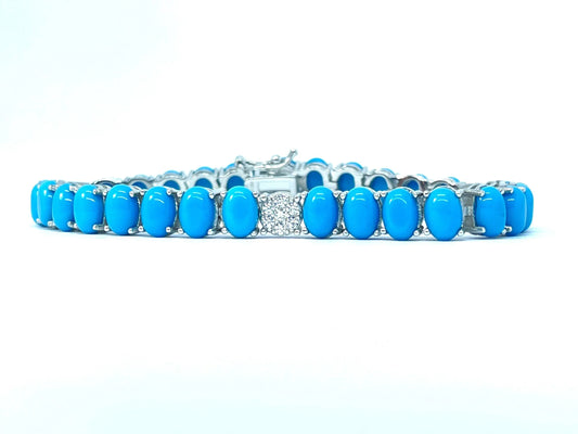 925 Sterling Silver Oval Blue Turquoise Tennis Bracelet - ADIRFINE 