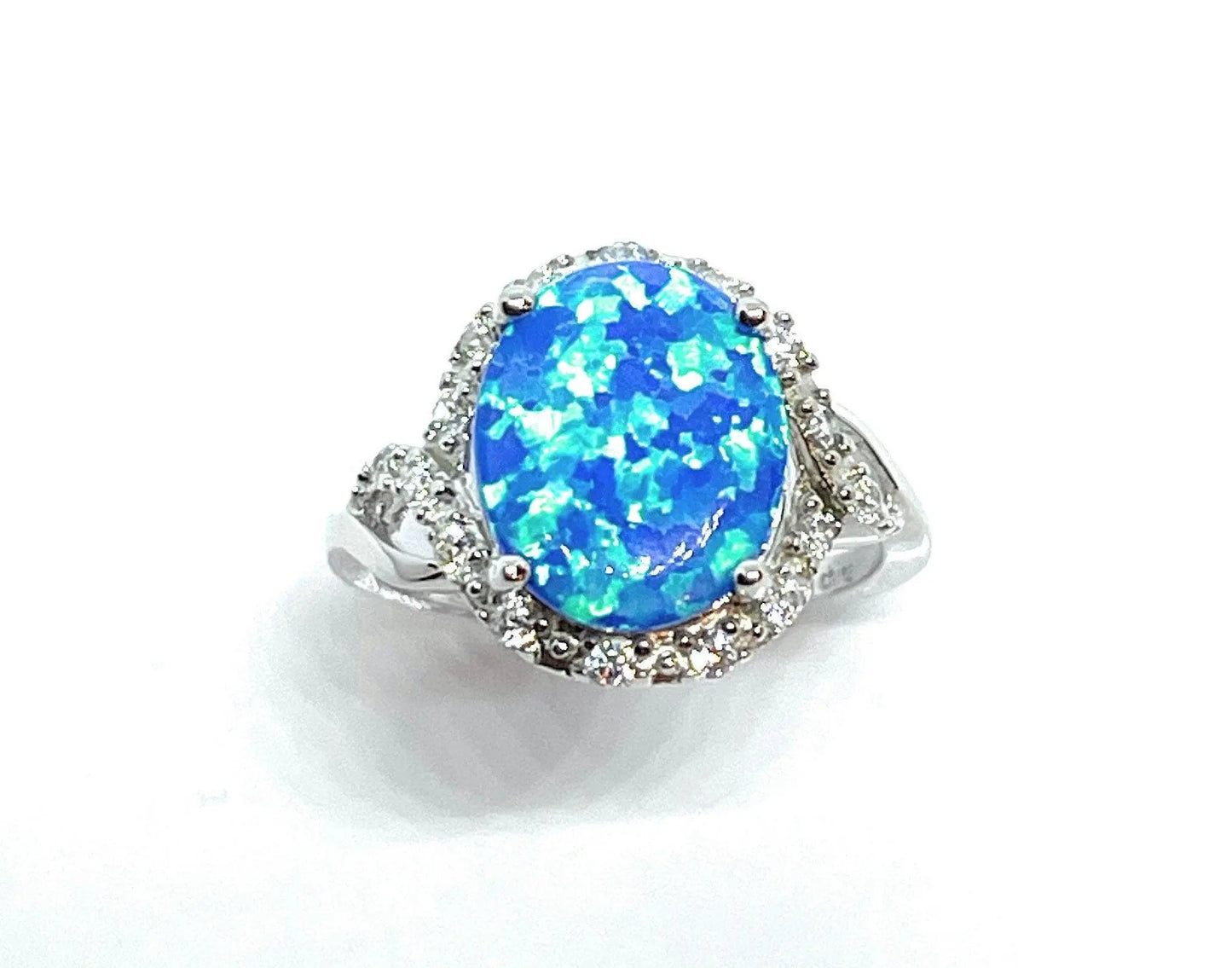 925 Sterling Silver Oval Opal CZ Ring - ADIRFINE 