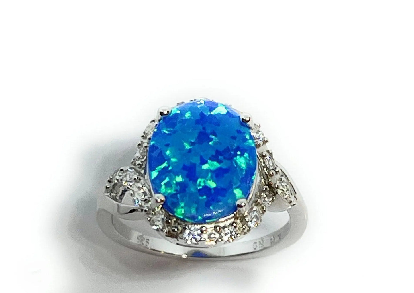 925 Sterling Silver Oval Opal CZ Ring - ADIRFINE 