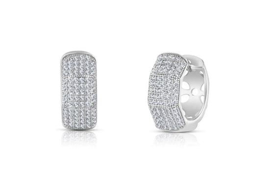 925 Sterling Silver Pave Cubic Zirconia Huggie Hoop Earrings - ADIRFINE 