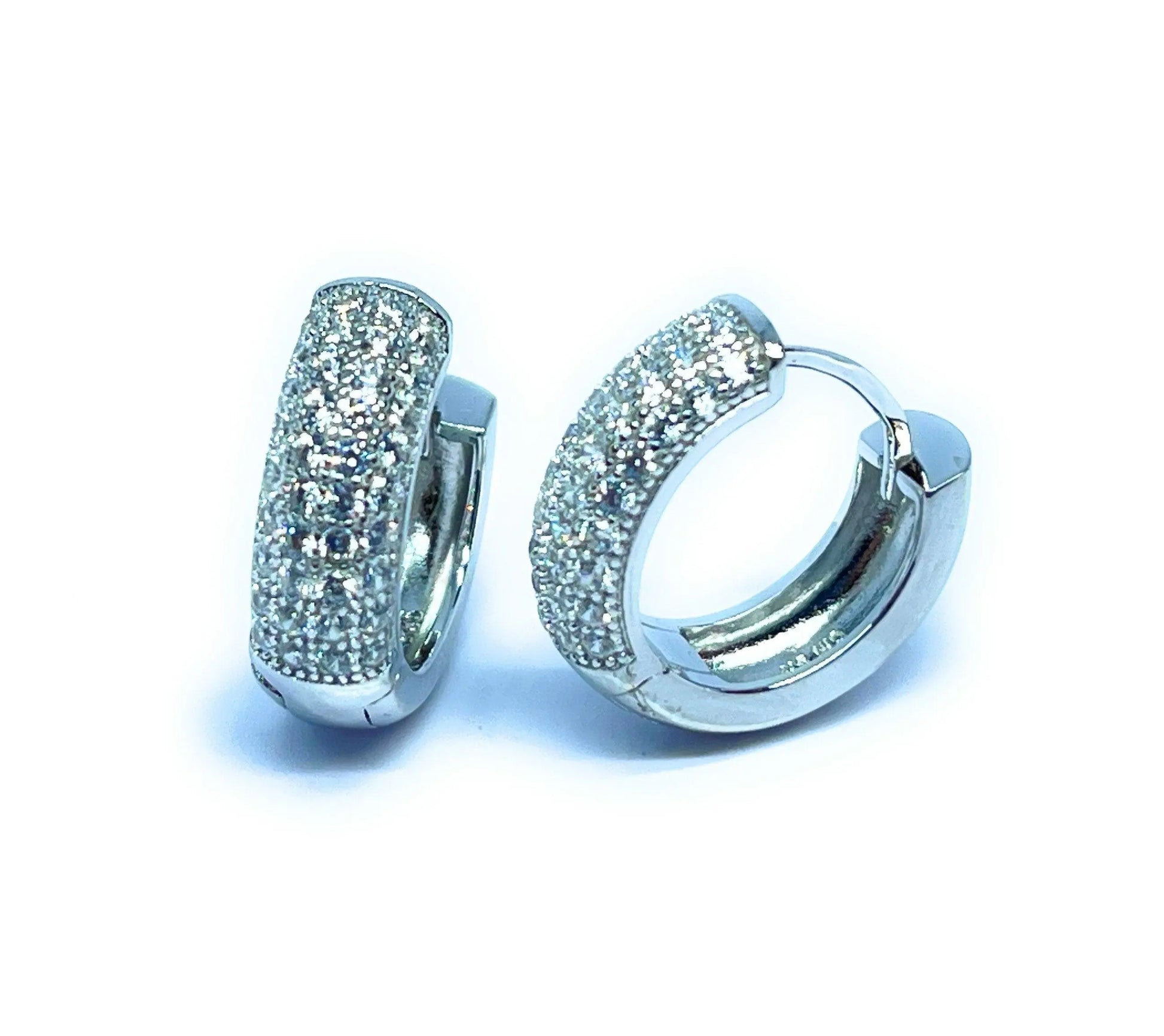 925 Sterling Silver Pave Cubic Zirconia Huggie Hoop Earrings - ADIRFINE 