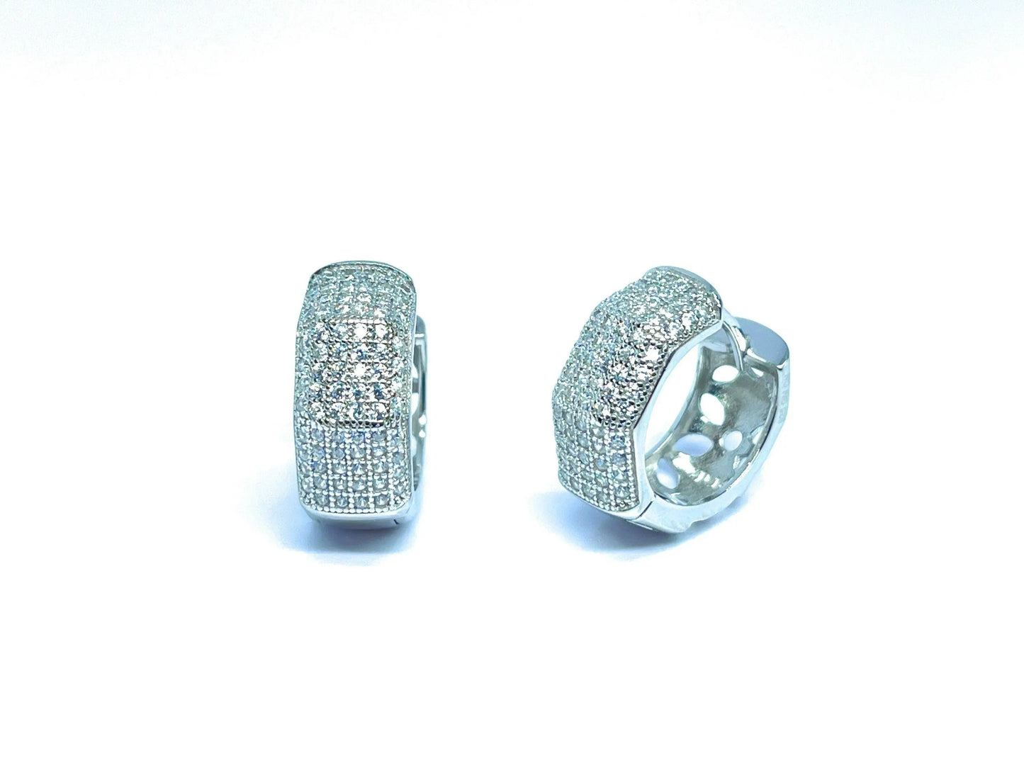 925 Sterling Silver Pave Cubic Zirconia Huggie Hoop Earrings - ADIRFINE 