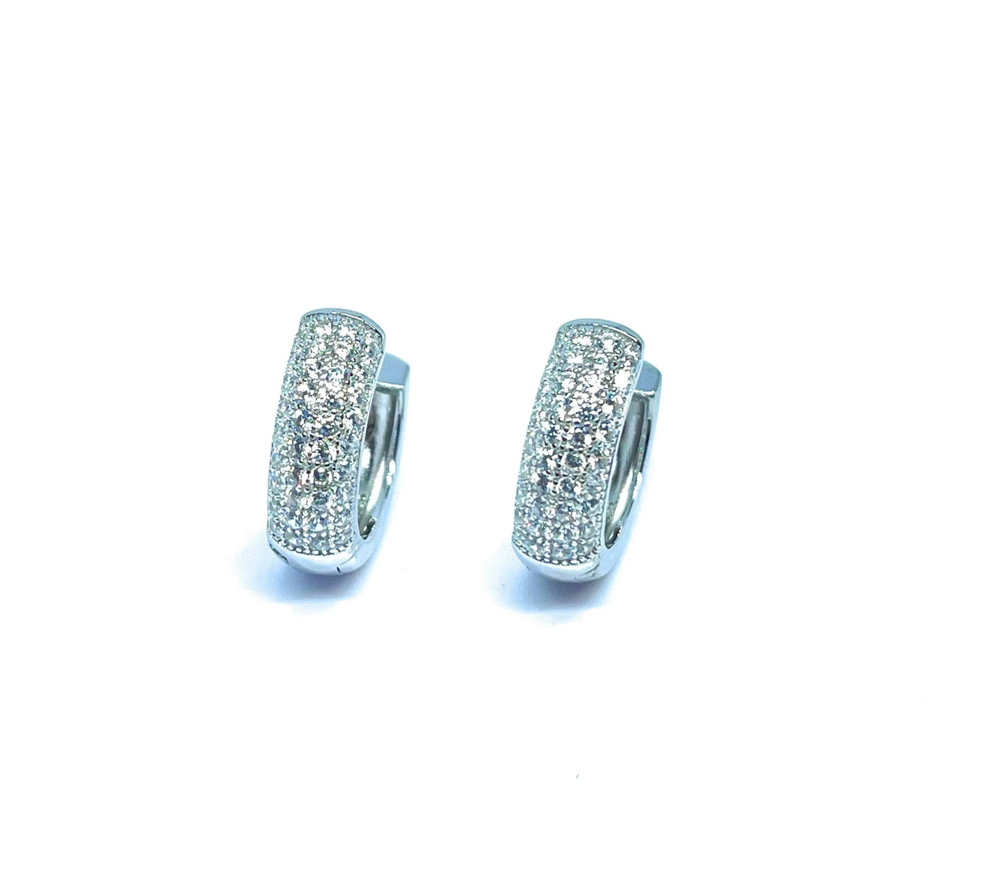 925 Sterling Silver Pave Cubic Zirconia Huggie Hoop Earrings - ADIRFINE 