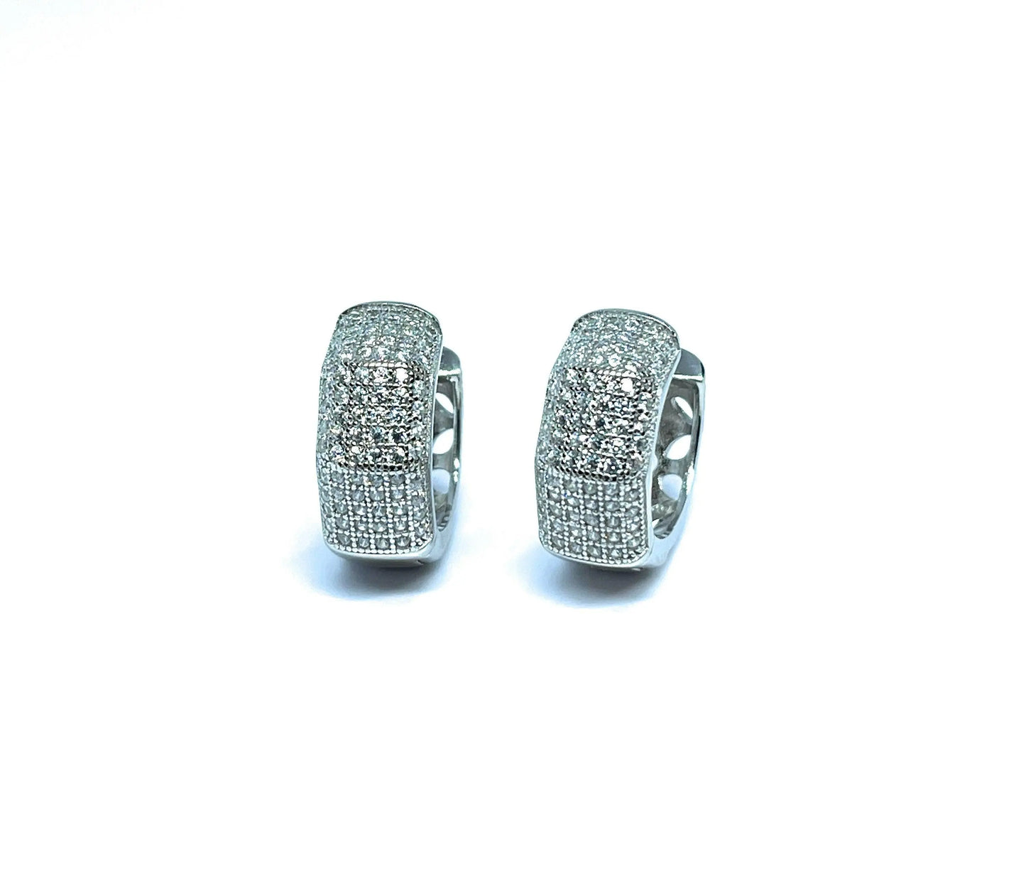 925 Sterling Silver Pave Cubic Zirconia Huggie Hoop Earrings - ADIRFINE 