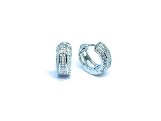 925 Sterling Silver Pave Cubic Zirconia Huggie Hoop Earrings - ADIRFINE 