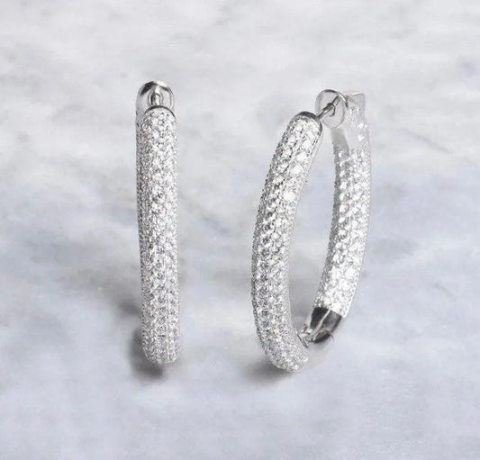 925 Sterling Silver Pave Cubic Zirconia In and Out Hoop Earrings - ADIRFINE 