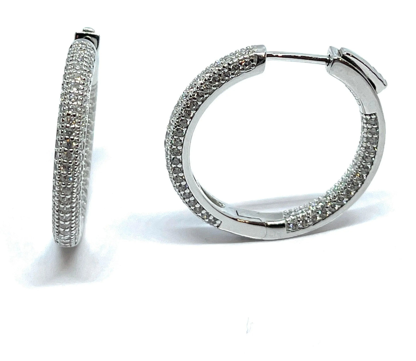 925 Sterling Silver Pave Cubic Zirconia In and Out Hoop Earrings - ADIRFINE 