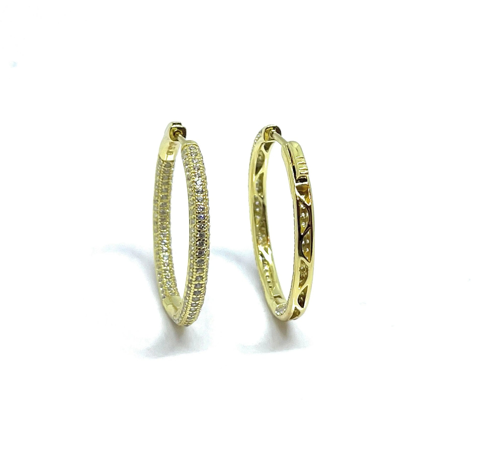 925 Sterling Silver Pave Cubic Zirconia In and Out Hoop Earrings - ADIRFINE 