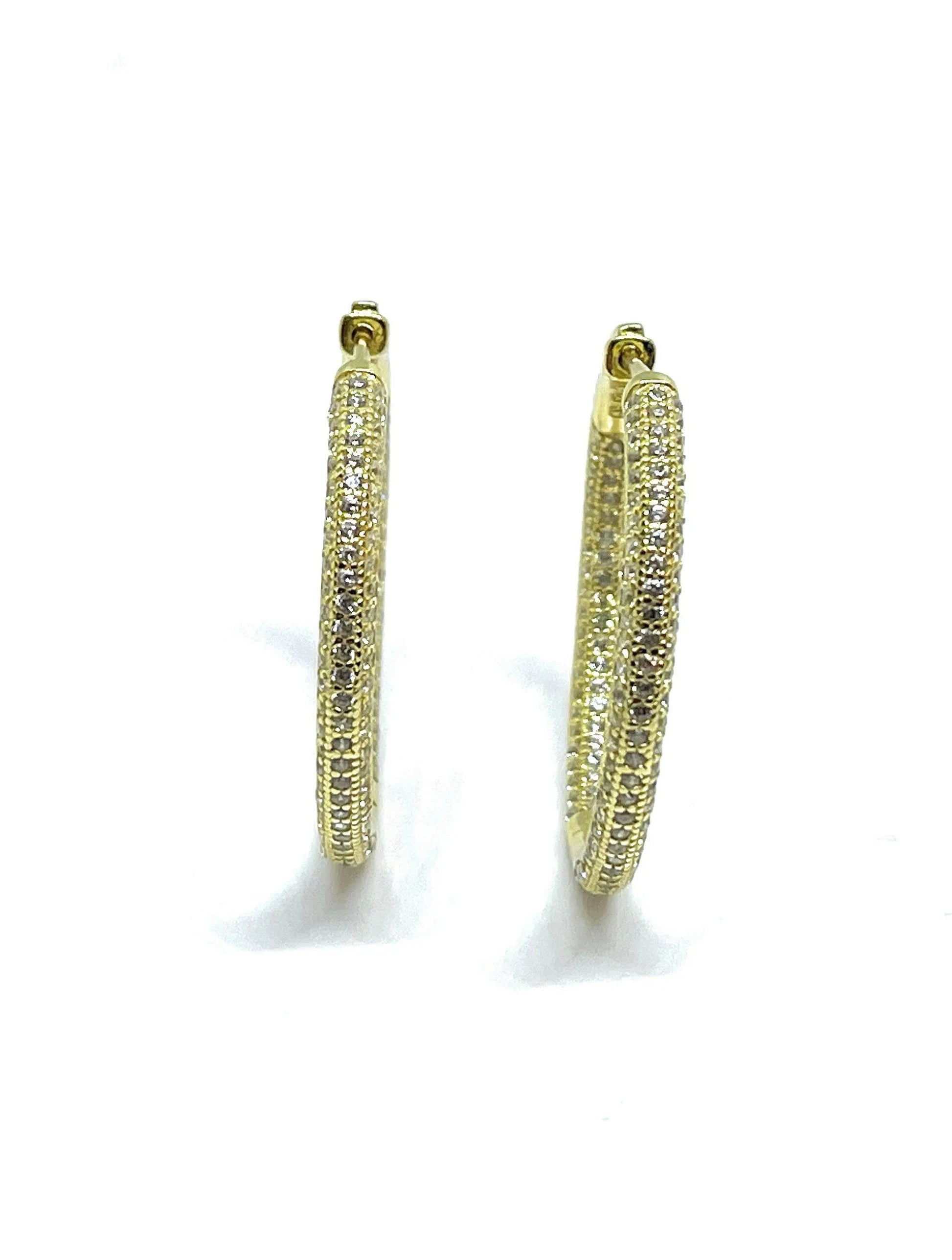 925 Sterling Silver Pave Cubic Zirconia In and Out Hoop Earrings - ADIRFINE 