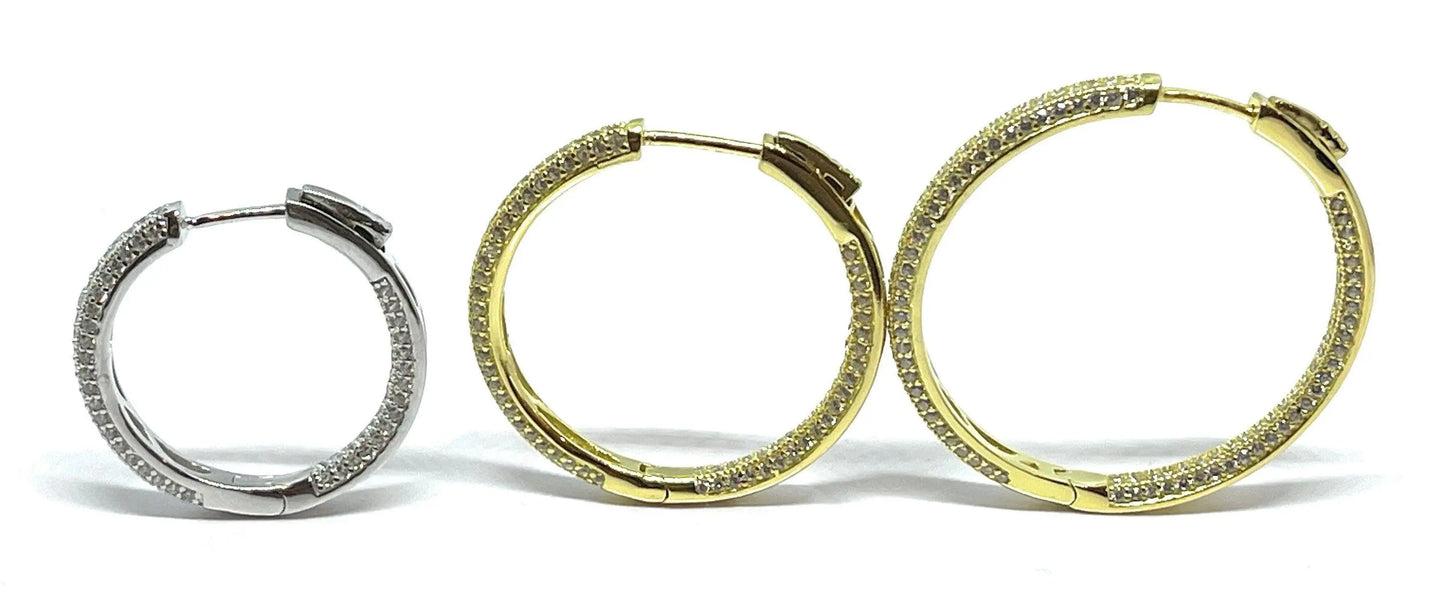 925 Sterling Silver Pave Cubic Zirconia In and Out Hoop Earrings - ADIRFINE 