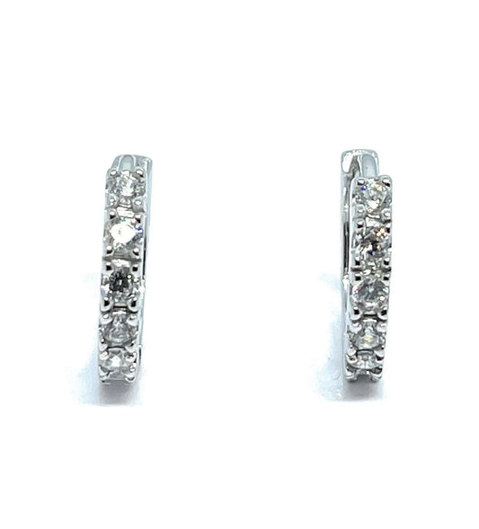 925 Sterling Silver Prong Set CZ Huggie Hoop Earrings - ADIRFINE 