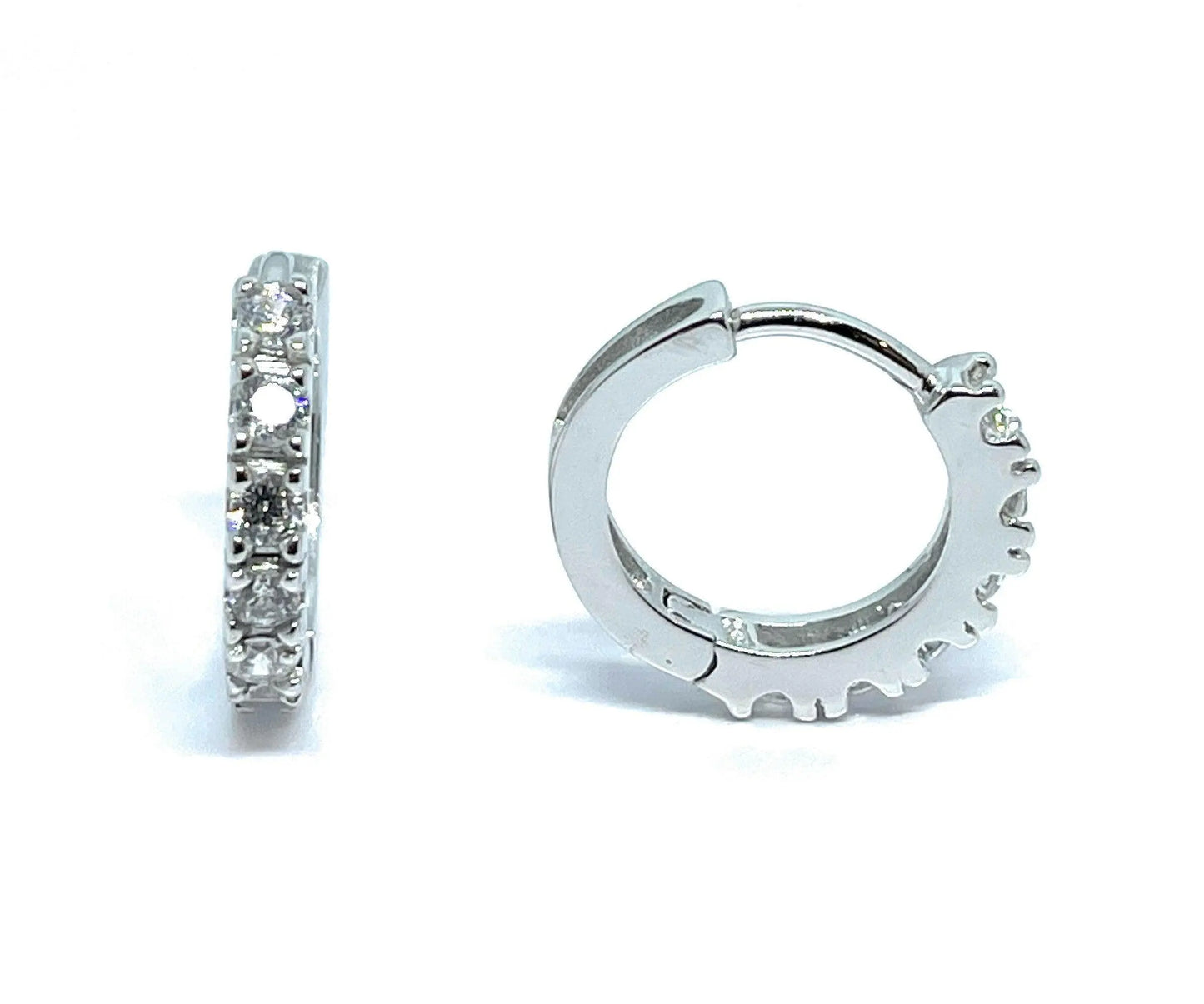 925 Sterling Silver Prong Set CZ Huggie Hoop Earrings - ADIRFINE 