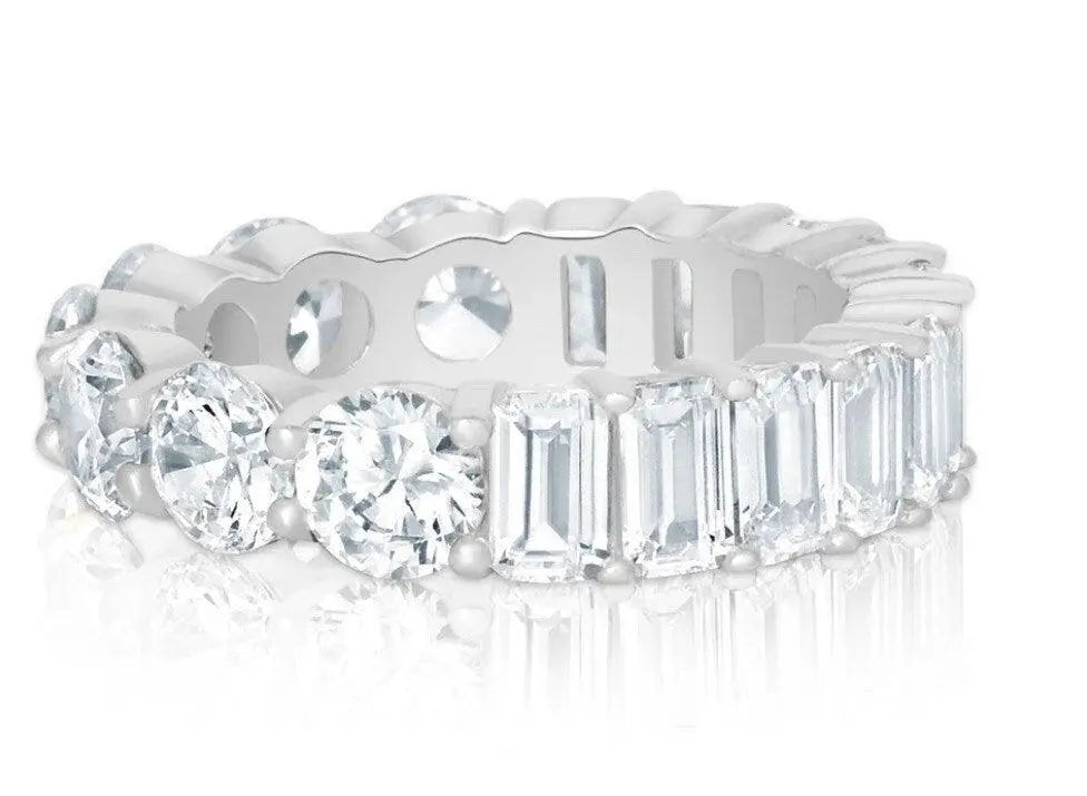 925 Sterling Silver Reversible 2 in 1 Round and Emerald Cut CZ Eternity Band - ADIRFINE 