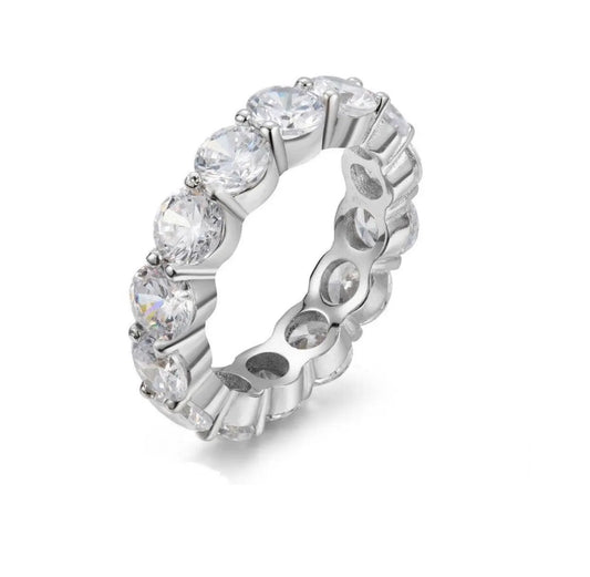 925 Sterling Silver Round Brilliant Cut 5MM Cubic Zirconia Eternity band - ADIRFINE 